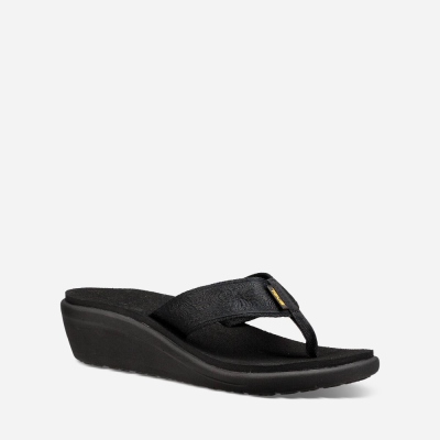 Teva Voya Wedge - Women's Teva Flip Flops - Black | India (GCVA31725)